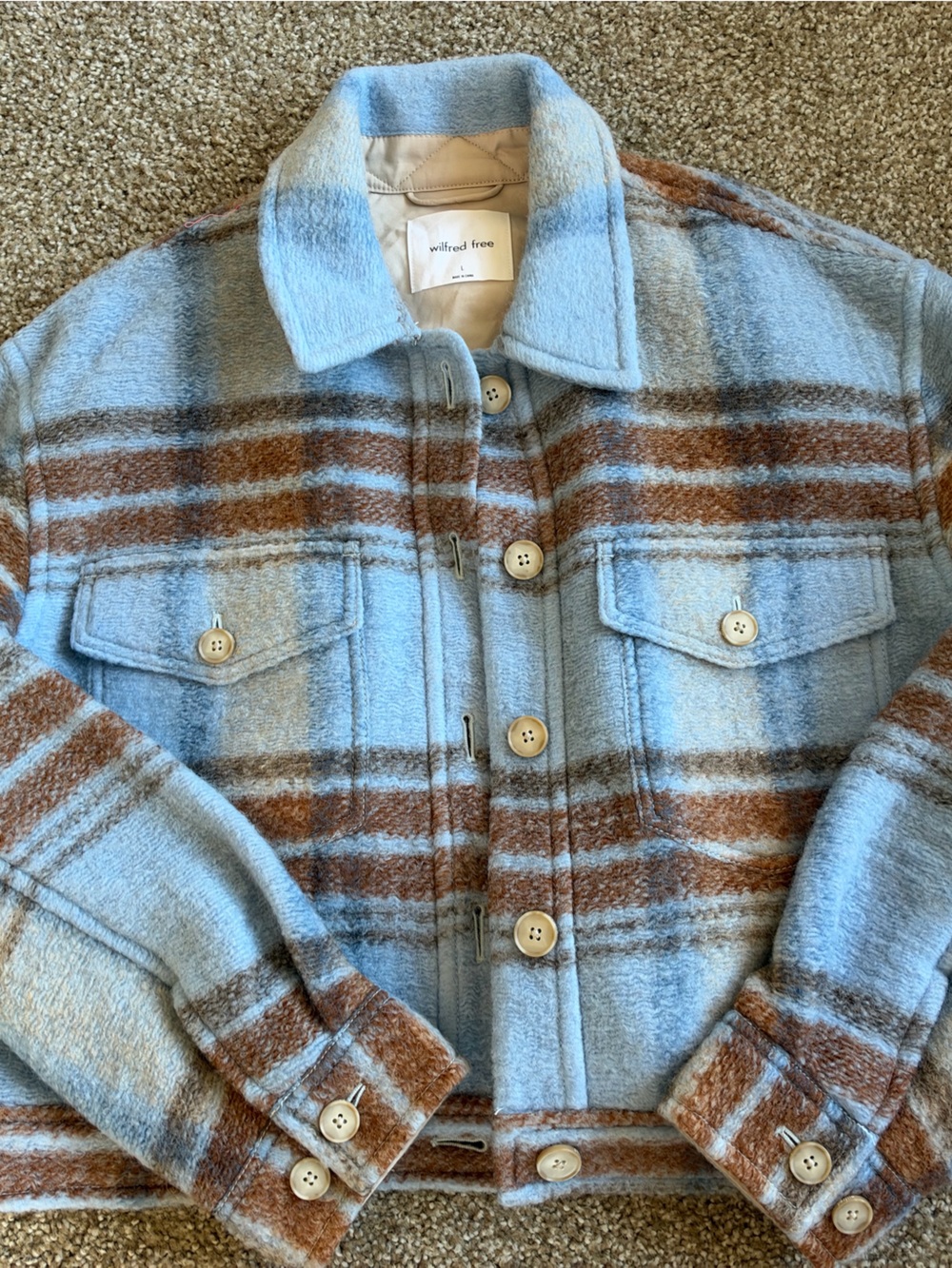 Wilfred Light Blue and Brown Plaid Jacket